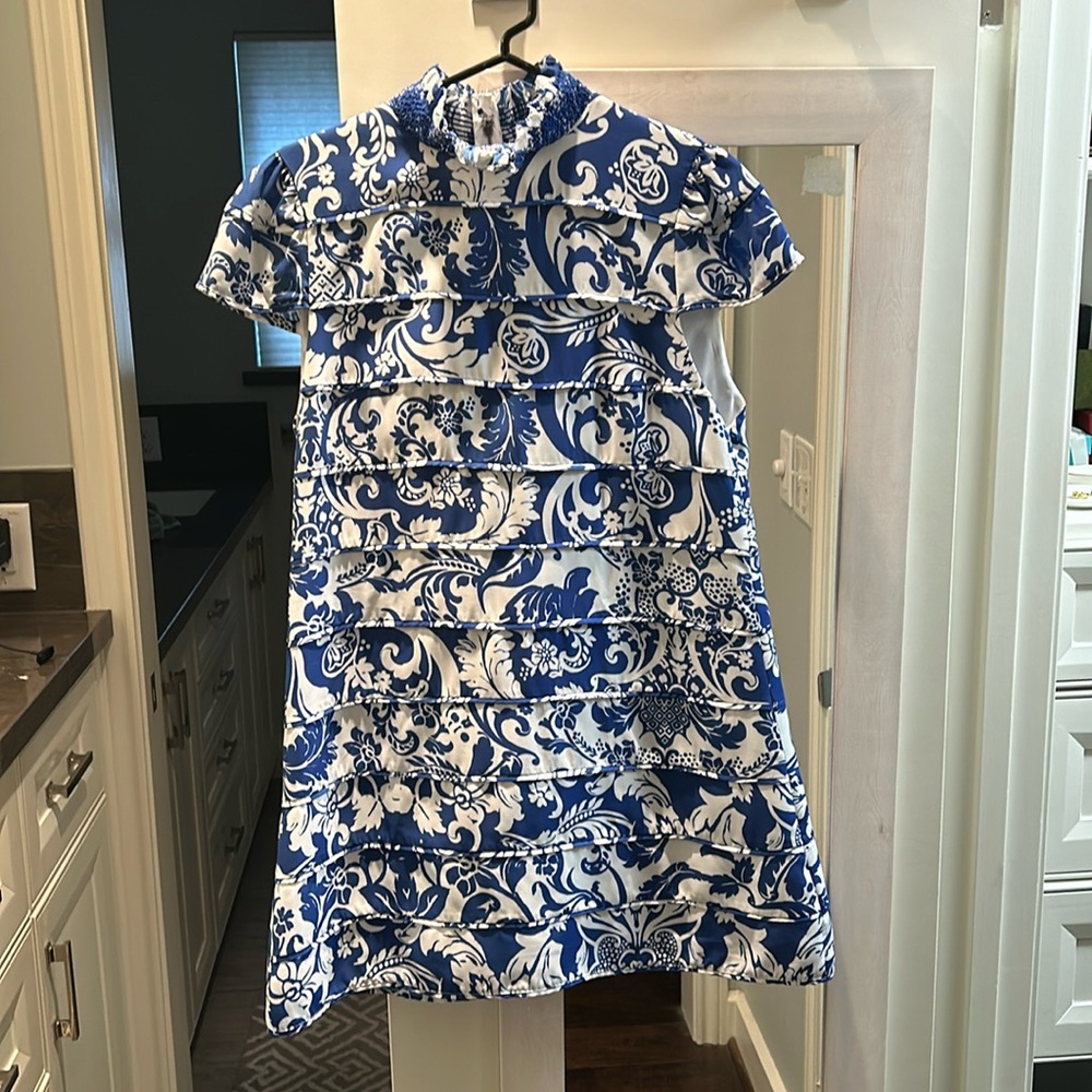 Alice & Olivia Blue and White Pattern Dress